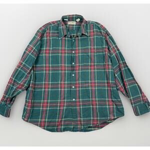 VTG LL Bean Flannel Shirt Men's Size XL Green Red Tartan Plaid Cotton USA Made